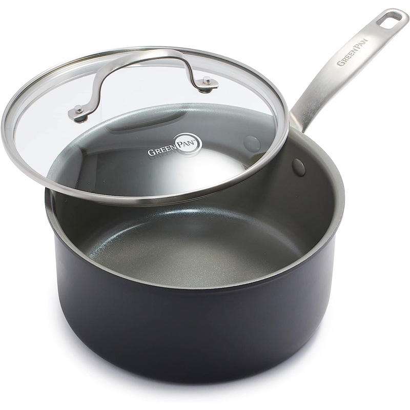 GreenPan Chatham Hard Anodized Healthy Ceramic Nonstick, 3QT Saucepan Pot with Lid, PFAS-Free, Dishwasher Safe, Oven Safe, Gray | Bigbigmart.com