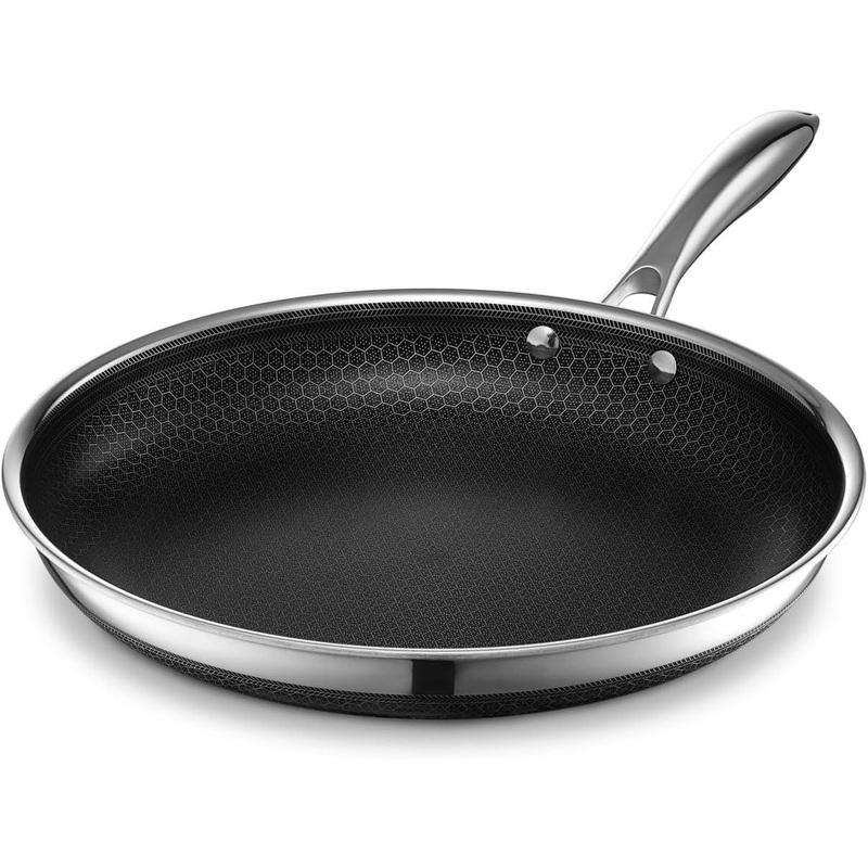 HexClad 12 Inch Hybrid Nonstick Frying Pan, Dishwasher and Oven Friendly, Compatible with All Cooktops | Bigbigmart.com