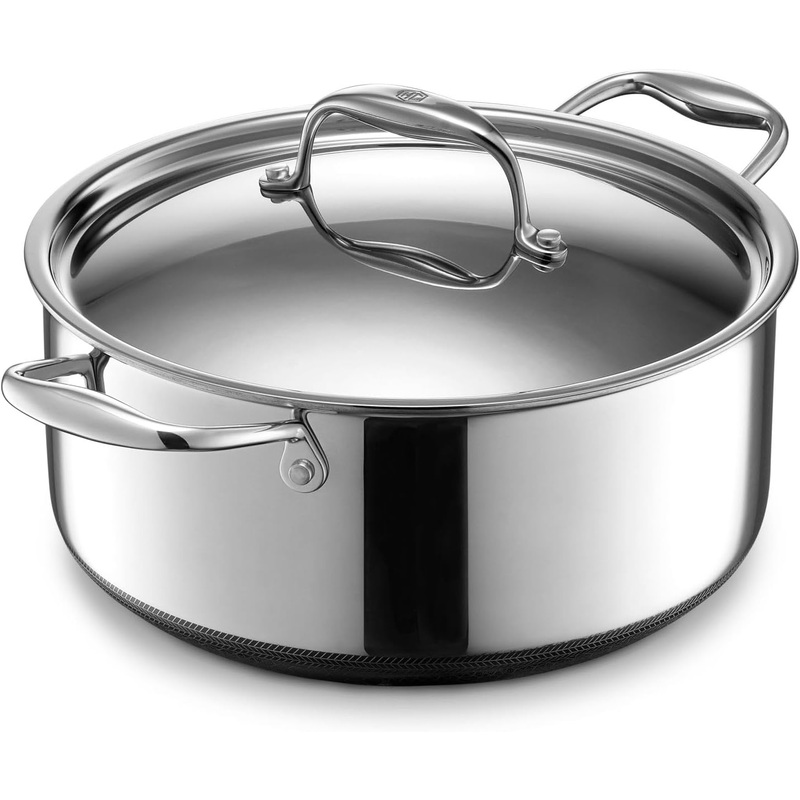 HexClad 5 Quart Hybrid Nonstick Dutch Oven and Lid, Dishwasher and Oven Friendly, Compatible with All Cooktops | Bigbigmart.com