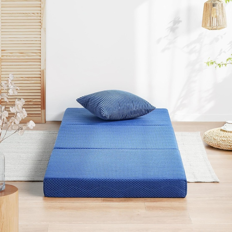 Olee Sleep Tri-Folding Memory Foam Topper, 4 inch, Blue | Bigbigmart.com