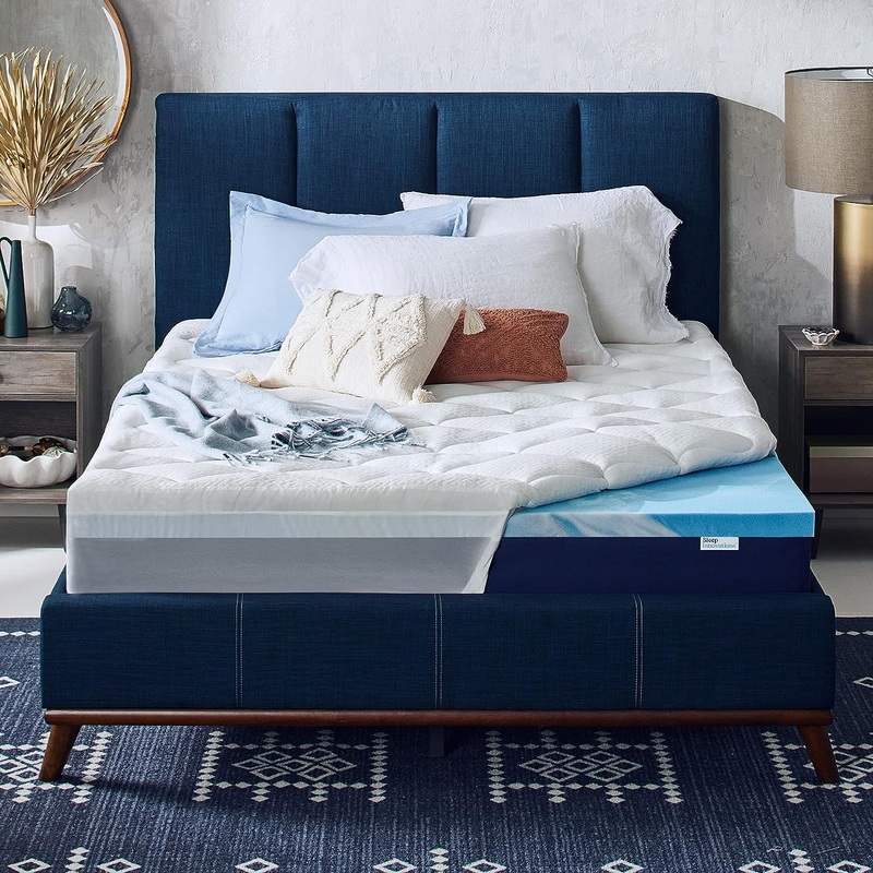 Sleep Innovations Cooling Comfort Gel Memory Foam Dual Layer Mattress Topper, 4 Inch, King Size, Pillow Top Cover | Bigbigmart.com