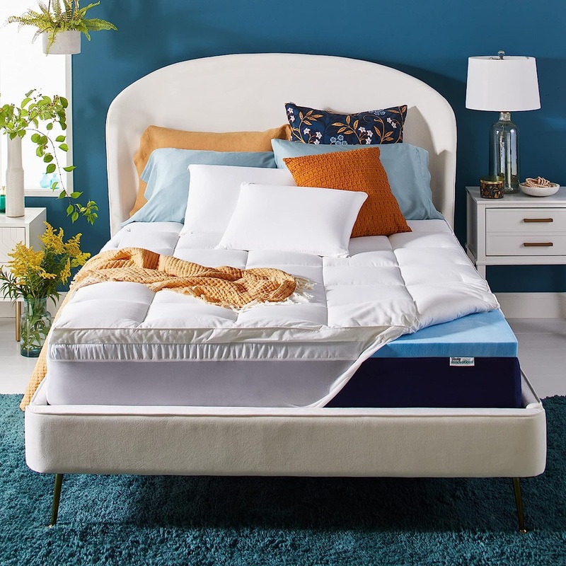 Sleep Innovations Dual Layer 4 Inch Memory Foam Mattress Topper, Full Size, Medium Support, 2 Inch Cooling Gel Memory Foam Plus 2 Inch Pillow Top Cover | Bigbigmart.com