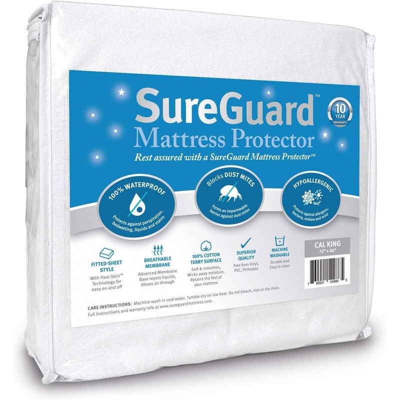 SureGuard California King Mattress Protector – 100% Waterproof, Hypoallergenic – Premium Fitted Cotton Terry Cover | Bigbigmart.com