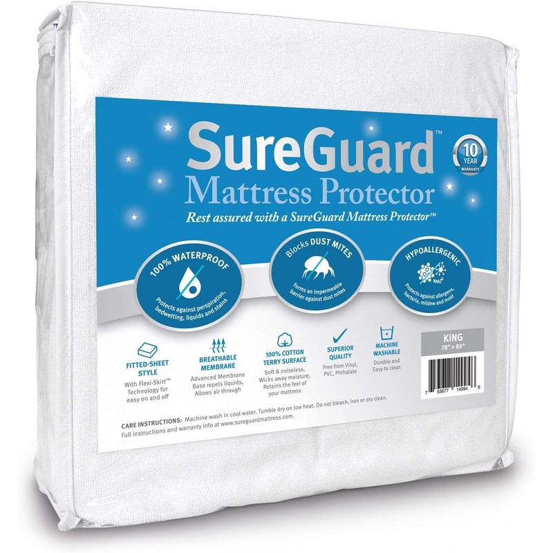 SureGuard King Size Mattress Protector – 100% Waterproof, Hypoallergenic – Premium Fitted Cotton Terry Cover | Bigbigmart.com