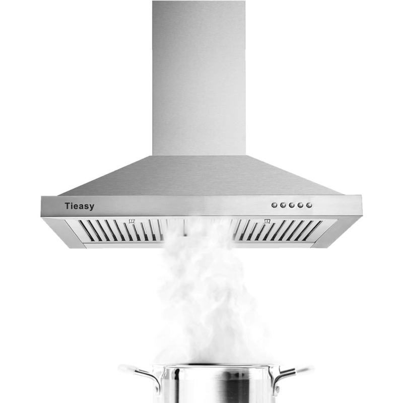 Tieasy Range Hood, Range Hoods 30 inch Stainless Steel, 450 CFM Kitchen Hood with LED Light Baffle Filters, 3 Speed Exhaust Fan Vent Hood | Bigbigmart.com