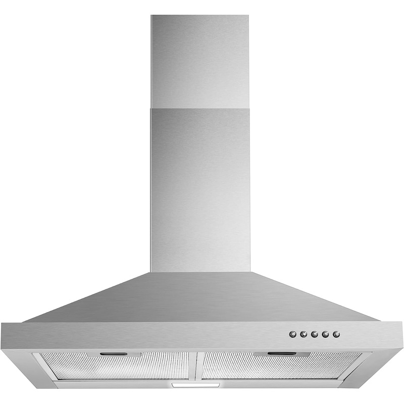 Tieasy Wall Mount Range Hood 30 inch with Ducted/Ductless Convertible Duct, Stainless Steel Chimney-Style Over Stove Vent Hood with LED Light, 3 Speed Exhaust Fan, 450 CFM | Bigbigmart.com