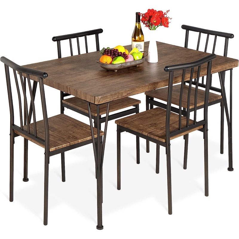 Best Choice Products 5-Piece Metal and Wood Indoor Modern Rectangular Dining Table Furniture Set for Kitchen, Dining Room, Dinette, Breakfast Nook w/ 4 Chairs – Drift Brown | Bigbigmart.com