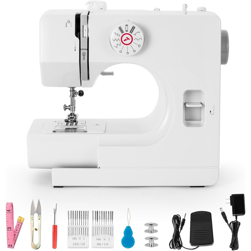 BUXFMHT Sewing Machine, Mini Sewing Machine, Electric Portable Sewing Machine for Beginners, 12 Stitch Dual Speed with Foot Pedal & Sewing Kit | Bigbigmart.com