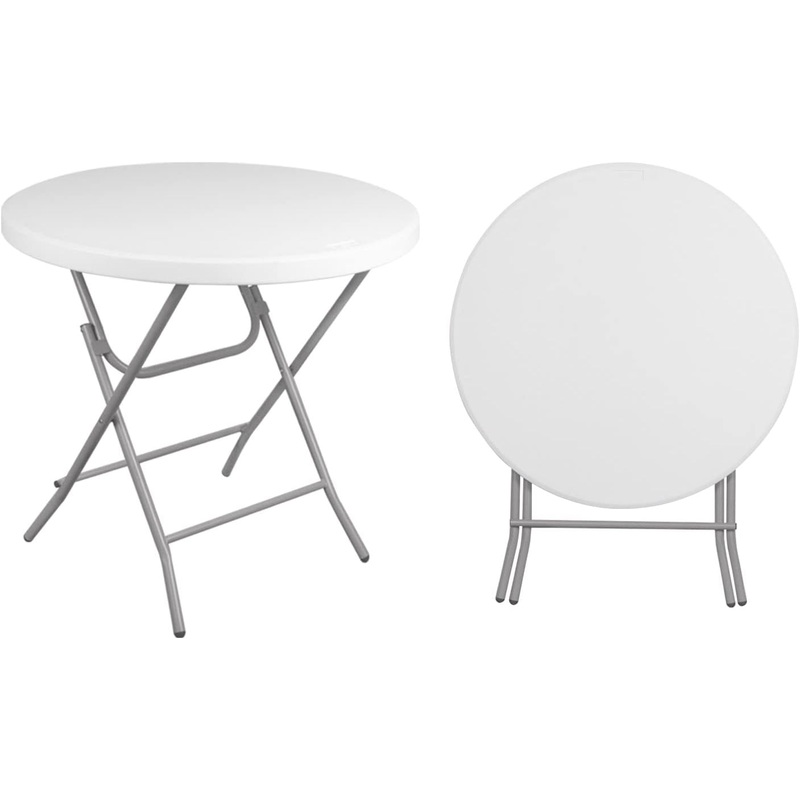Byliable 32 Round Folding Table Card Table, Foldable Round Plastic Table Indoor Outdoor, Portable Commercial Banquet Table, Coffee Dining Table for Parties, Patio, Wedding Event, White Granite | Bigbigmart.com