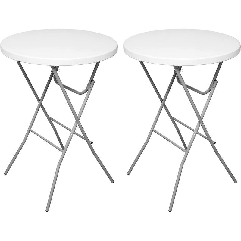 Byliable 32in Round Folding Table Folding Cocktail Table, High Top Table Indoor Outdoor, White Bar Table for Parties, Patio, Backyard, Dining Room, Weddings, Removable Steel Frame- 2PCS | Bigbigmart.com