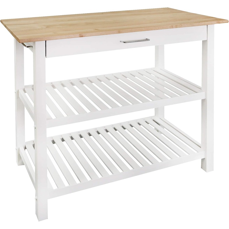 Casual Home Solid Wood Kitchen Island, Natural Maple Top, White Base (New) 40*20*36.5inch | Bigbigmart.com