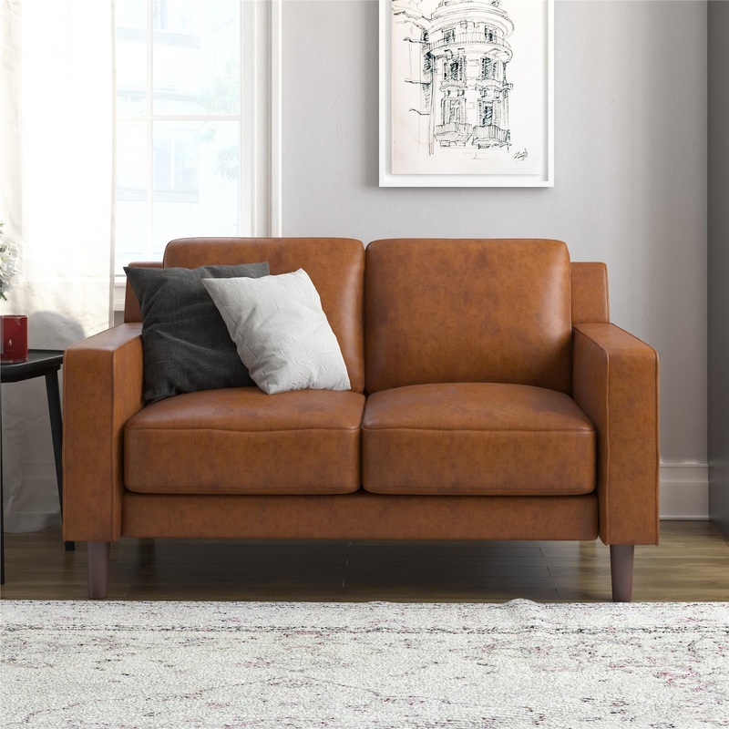 DHP Bryanna Loveseat 2 Seater Sofa , Camel Faux Leather | Bigbigmart.com