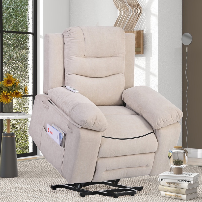 EUROCO 39.8W Power Lift Recliner Chair Recliners for Elderly with Heat, Vibration and Massage Recliner Chair for Living room with Side Pocket, Infinite Position,Beige | Bigbigmart.com