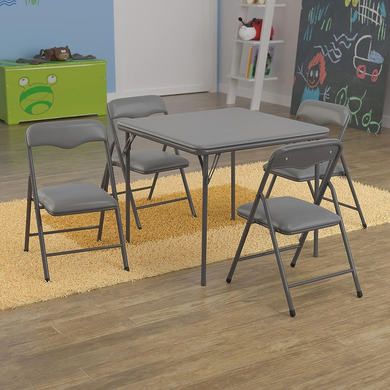 Flash Furniture Mindy Kids Gray Folding Table and Chair Set, 5 Piece Set,Grey | Bigbigmart.com