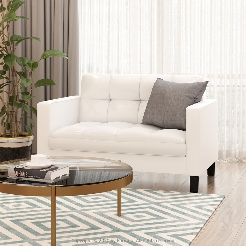 Furinno Brive Contemporary Tufted Loveseat, White Faux Leather | Bigbigmart.com