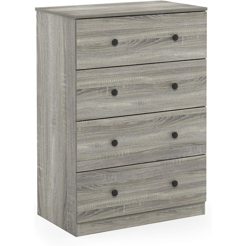 Furinno Tidur Simple Design Dresser, 4-Tier Knob, French Oak Grey | Bigbigmart.com