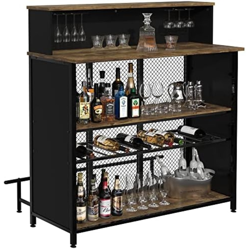 GDLF Home Bar Unit Mini Bar Liquor Bar Table with Storage and Footrest for Home Kitchen Pub (Brown) | Bigbigmart.com