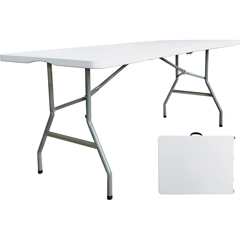 JingPieCle 6 Foot Folding Table 6ft Portable Plastic Table with Handle, Fold in Half Heavy Duty, Indoor Outdoor 6′ Folding Card Tables