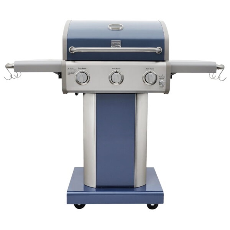 Kenmore 3-Burner Outdoor BBQ Propane Gas Grill with Foldable Sides, Azure Blue | Bigbigmart.com