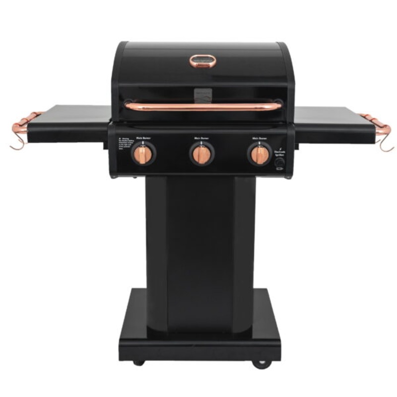 Kenmore 3-Burner Outdoor BBQ Propane Gas Grill with Foldable Sides, Black with Copper Accent | Bigbigmart.com