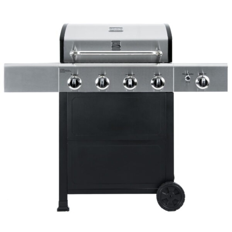 Kenmore 4-Burner Outdoor Propane Gas Grill with Side Burner, Open Cart, Stainless Steel/Black | Bigbigmart.com