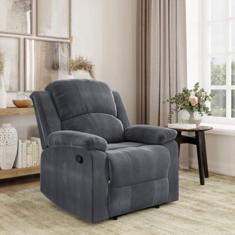 Lifestyle Solutions Reynolds Manual Standard Recliner, Slate Gray Microfiber | Bigbigmart.com