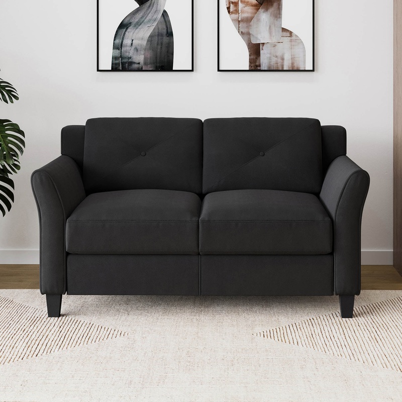Lifestyle Solutions Taryn Loveseat with Rolled Arms, Black Fabric | Bigbigmart.com