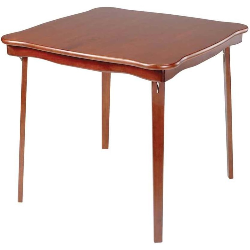 MECO STAKMORE Scalloped Edge Folding Card Table Cherry Finish, 32 in x 32 in x 29.5 in | Bigbigmart.com
