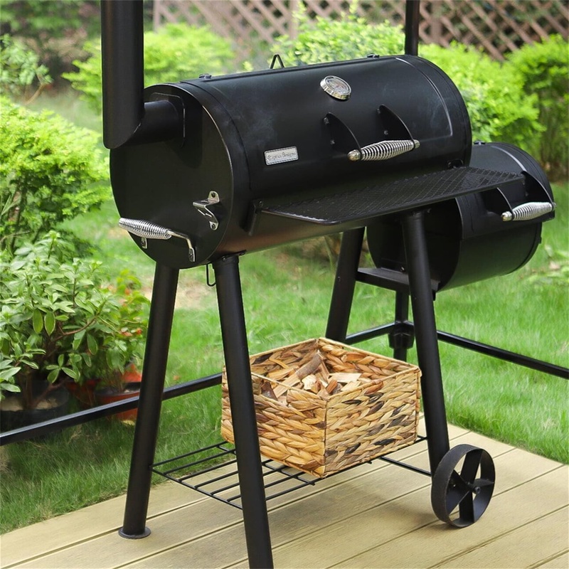 MF Studio 2-in-1 Heavy Duty Outdoor Charcoal Smoker Grill with Offset Smoking Box, Black | Bigbigmart.com