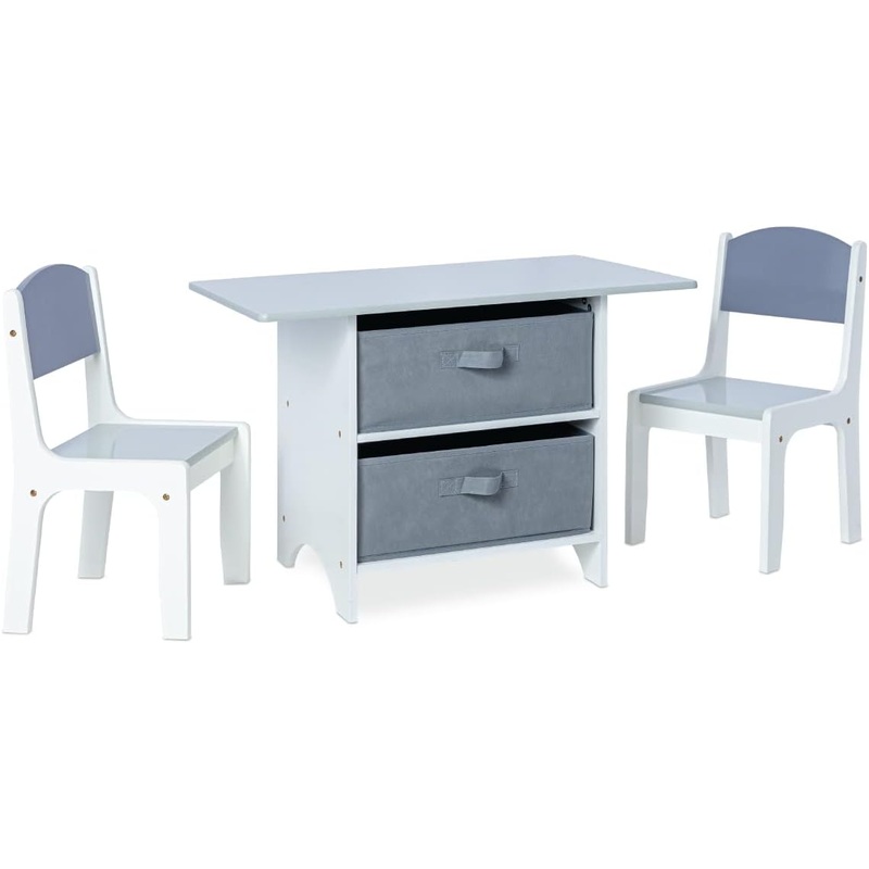 Milliard Kids Art Play Table and Chair Set Wood with Storage Baskets, Activity Table Playset Furniture with Modern Gray Colors | Bigbigmart.com