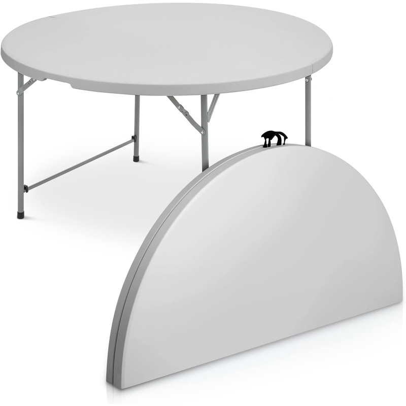 MoNiBloom Round Folding Table, 4.5Ft Heavy Duty Bi-Fold Commercial Event Wedding Party Table, Comfortable for 6 to 8 Seat, Gray | Bigbigmart.com