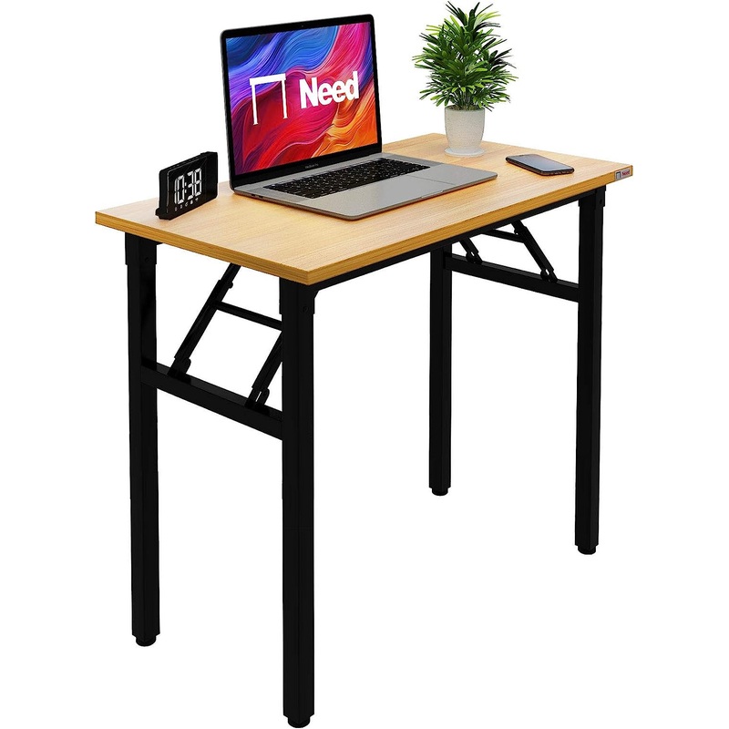 Need Folding Desk Small Desk 31 1/2 No Assembly Foldable Computer Desk for Small Space/Home Office/Dormitory,Teak&Black Frame | Bigbigmart.com