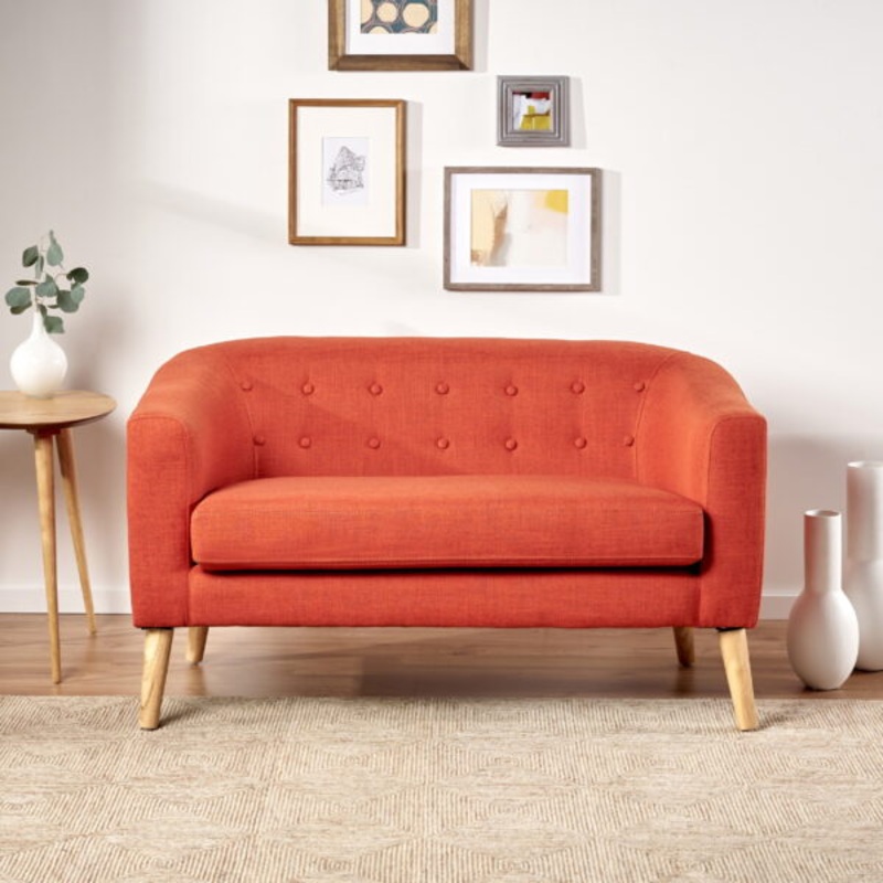 Noble House Bianca Fabric Mid Century Modern Loveseat,Muted Orange | Bigbigmart.com