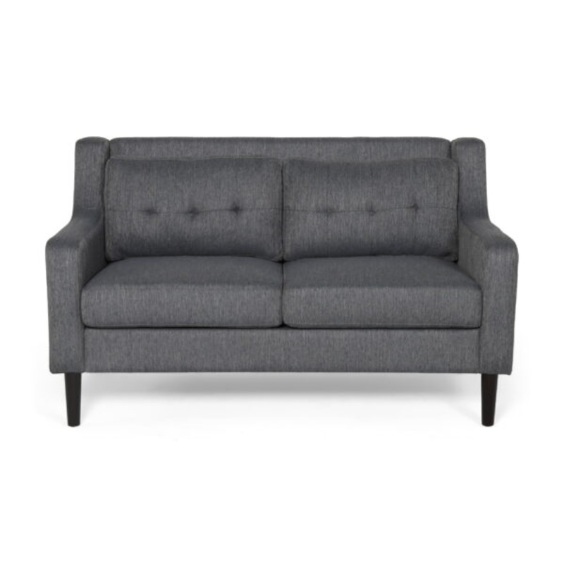 Noble House Kayden Indoor Contemporary Fabric Loveseat, Charcoal, Dark Brown | Bigbigmart.com