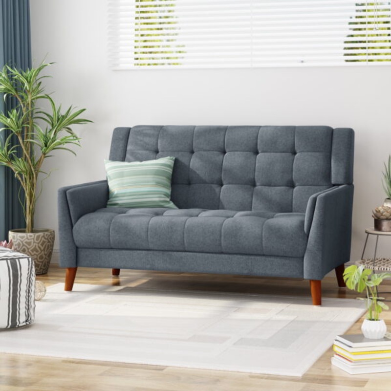 Noble House Laiah Fabric Tufted Loveseat, Dark Gray | Bigbigmart.com