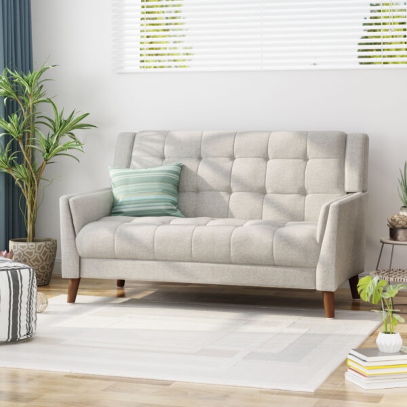 Noble House Laiah Mid Century Modern Fabric Tufted Loveseat, Beige | Bigbigmart.com