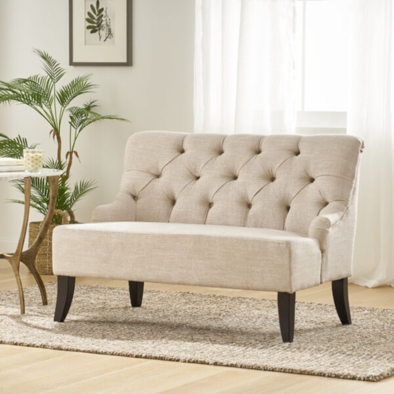 Noble House Natalie 44 Tufted Fabric Settee, Light Beige | Bigbigmart.com