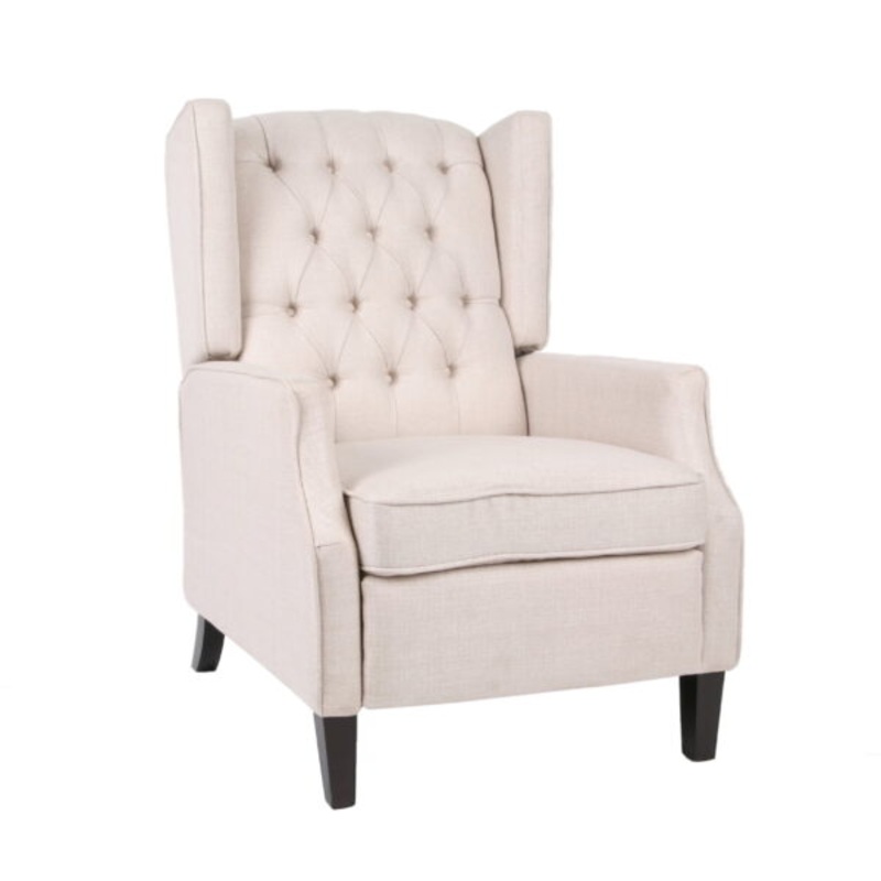 Noble House Zakyiah Standard Fabric Wingback Recliner, Beige | Bigbigmart.com