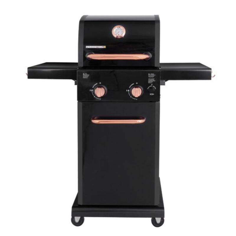 Permasteel 2-Burner Compact Propane Gas Grill with Foldable Sides, Black with Copper Accent | Bigbigmart.com