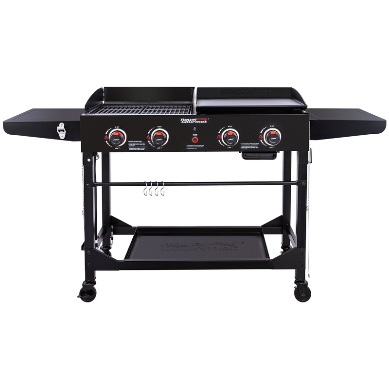 Royal Gourmet 4-Burner GD402 Portable Flat Top Gas Grill and Griddle Combo with Folding Legs, 48,000 BTU, Black | Bigbigmart.com