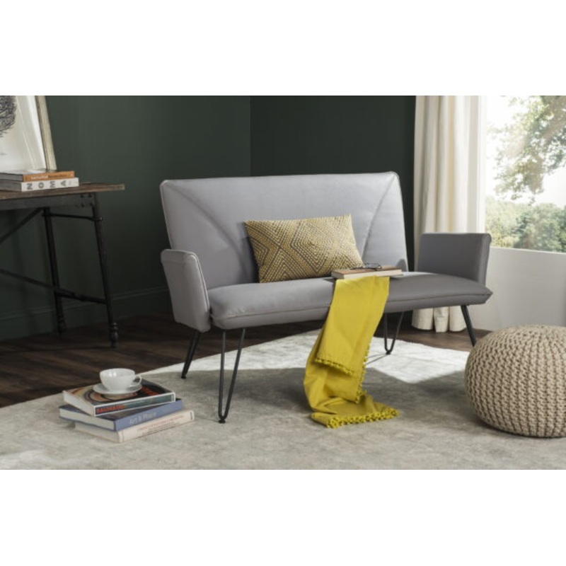 Safavieh Johannes Mid-Century Retro Modern Leather Settee, Grey/Black | Bigbigmart.com
