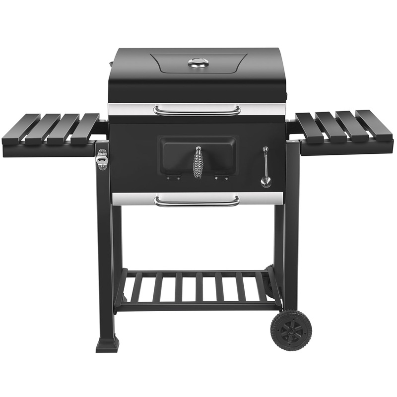 SUGIFT Outdoor 24 Charcoal Grill with Side Shelf and Wheels, Black | Bigbigmart.com