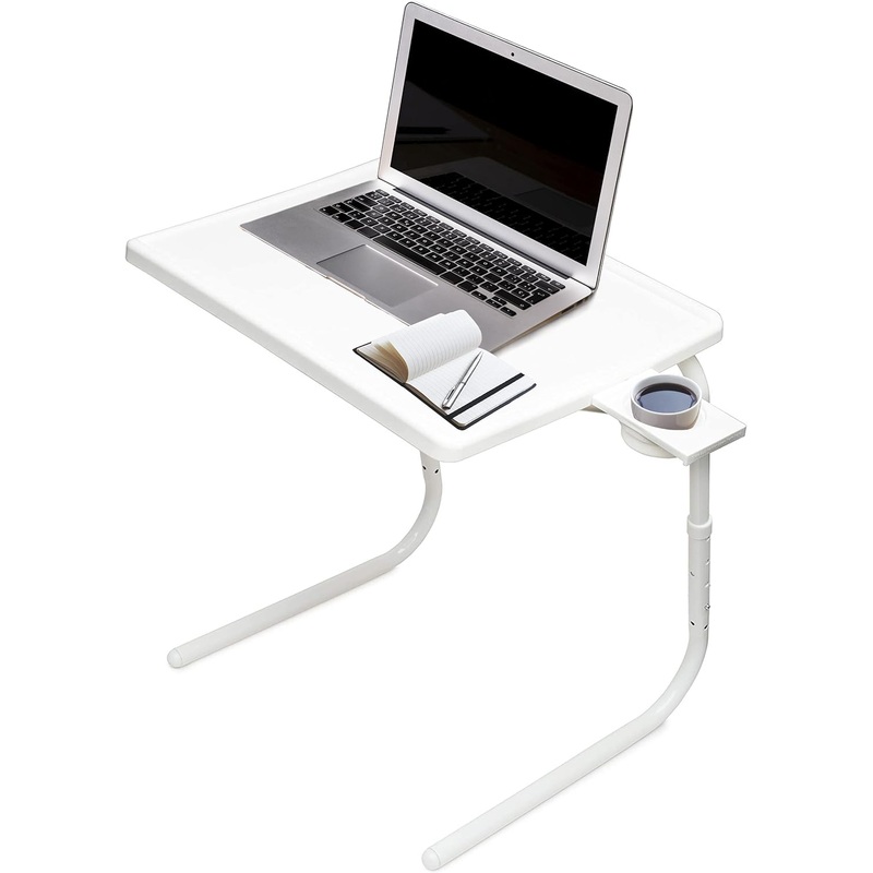 Table Mate II TV Tray Table – Folding TV Dinner Table, Couch Table Trays for Eating Snack Food, Stowaway Laptop Stand, Portable Bed Dinner Tray – Adjustable TV Table with 3 Angles, Cup Holder, White | Bigbigmart.com