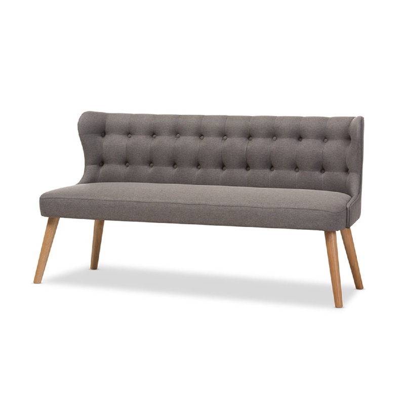 Wholesale Interiors Baxton Studio Melody Mid-Century Modern Grey Fabric and Natural Wood Finishing 3-Seater Settee Bench | Bigbigmart.com