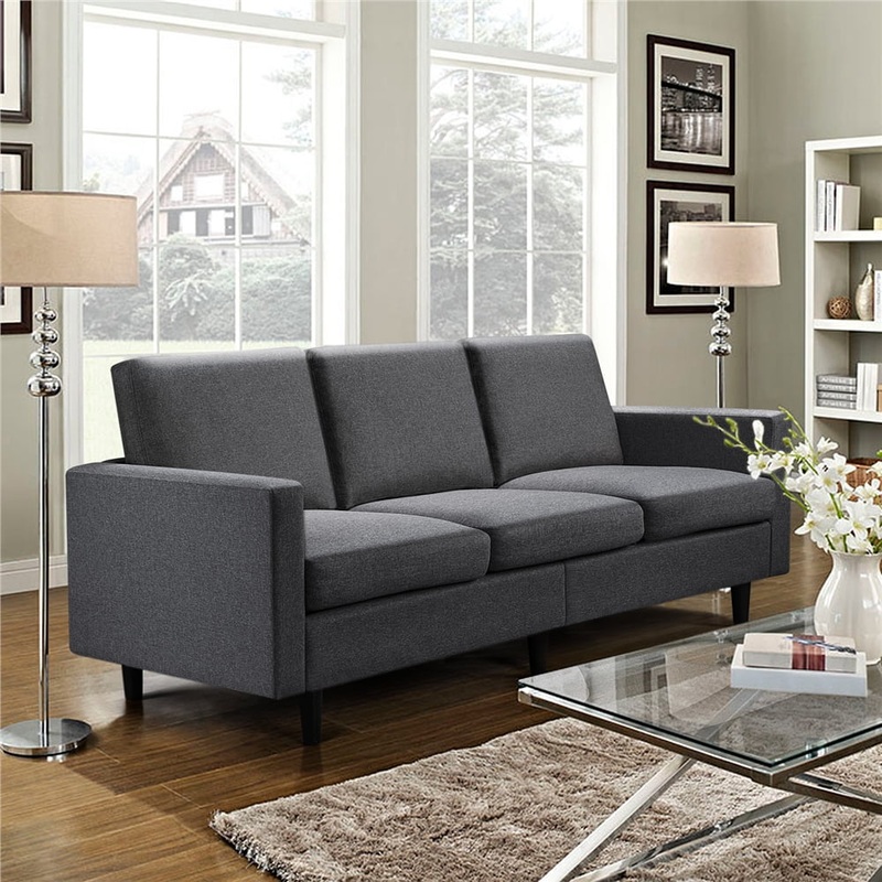 Alden Design Contemporary Fabric 3-Seater Sofa, Gray | Bigbigmart.com