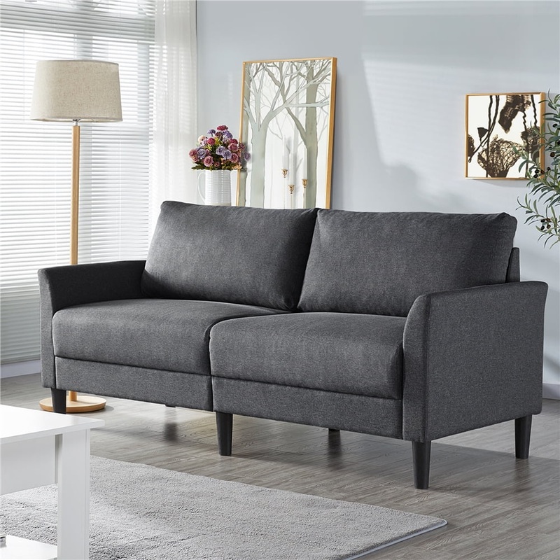 Alden Design Modern Upholstered Fabric 2-Seater Sofa, Gray | Bigbigmart.com
