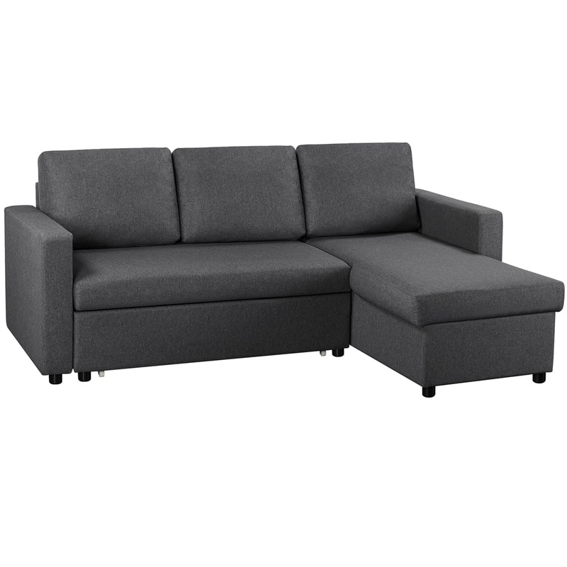 Alden Design Reversible Sectional Sleeper Sofa with Pull Out Bed and Storage, Dark Gray | Bigbigmart.com