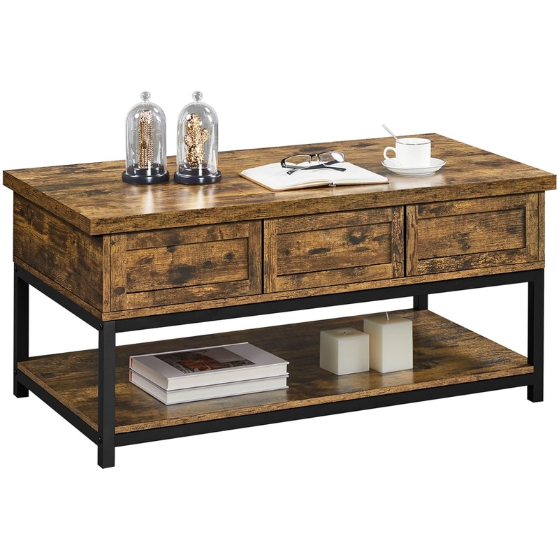 Alden Design Wooden Lift Top Coffee Table with Storage Shelf, Rustic Brown | Bigbigmart.com