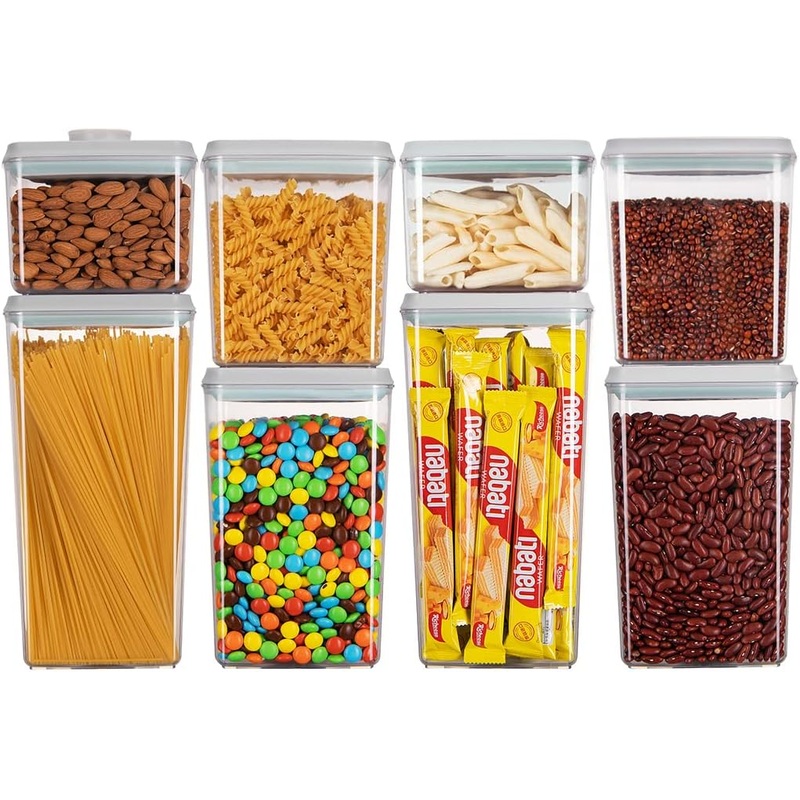 Ankou Food Storage Containers, Pop Airtight Food Storage Containers with Lids for Kitchen Pantry Organizing Stackable Container For Cereal Snack Flour Sugar Coffee Spaghetti – 8 Pcs (1.2, 2.0, 2.7, 3.3qt)*2 | Bigbigmart.com