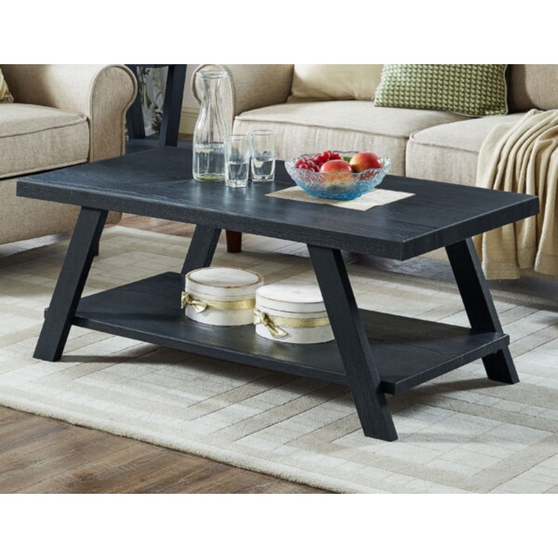 Athens Contemporary Wood Shelf Coffee Table, Black | Bigbigmart.com